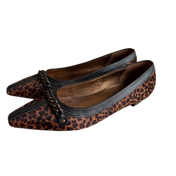 TALBOTS Womens Leopard Animal Print Pony Hair Pointed Toe Flats Size 5 1/2 B, - Picture 2 of 9